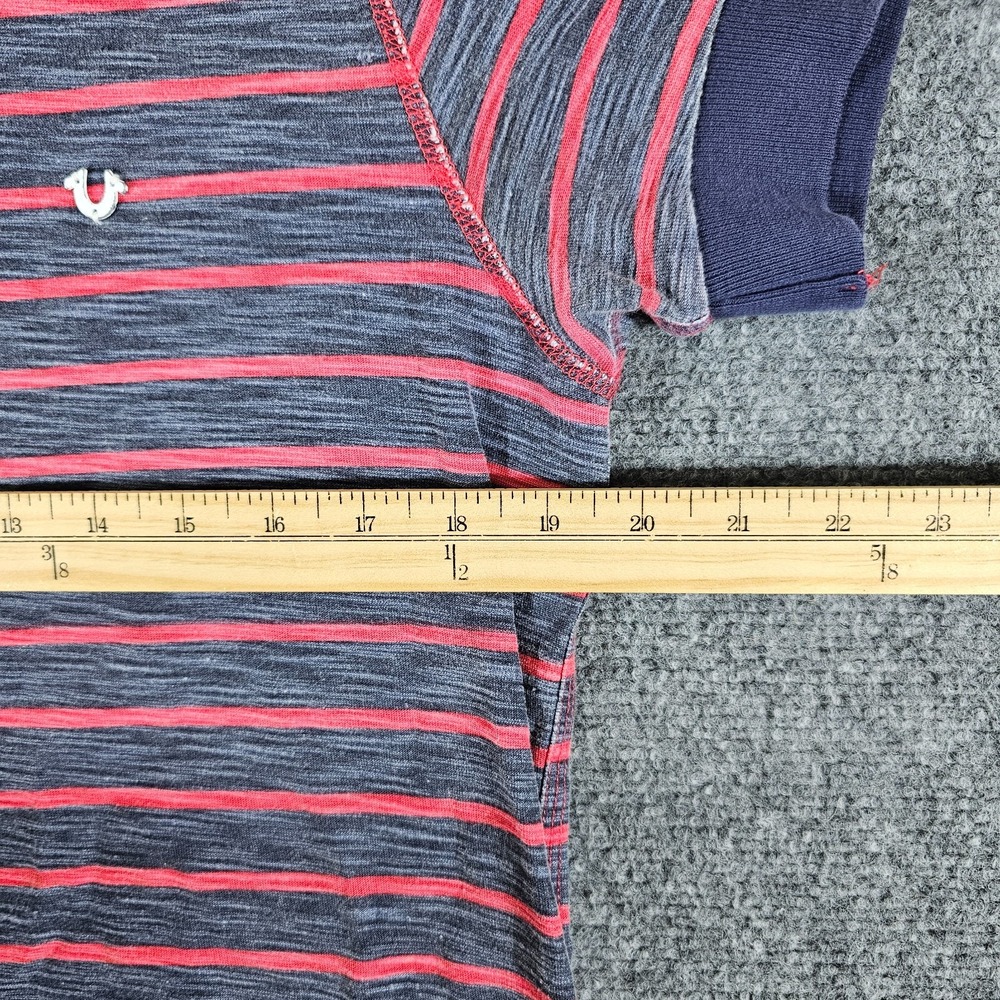Y2K True Religion Striped Button Short Sleeve T Shirt Red/Black Men's SIze Small - Picture 5 of 6